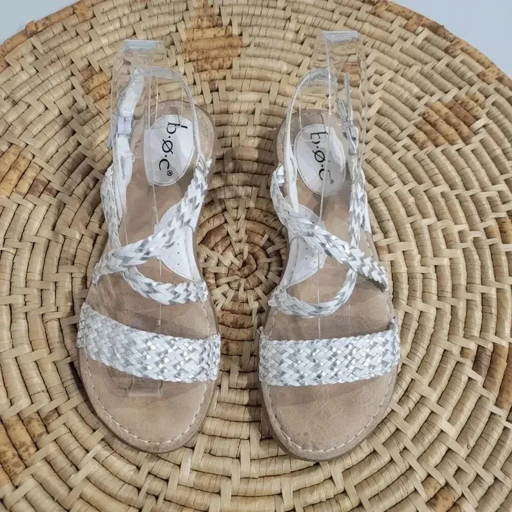Boc Born Faux Leather White Strappy Sandals